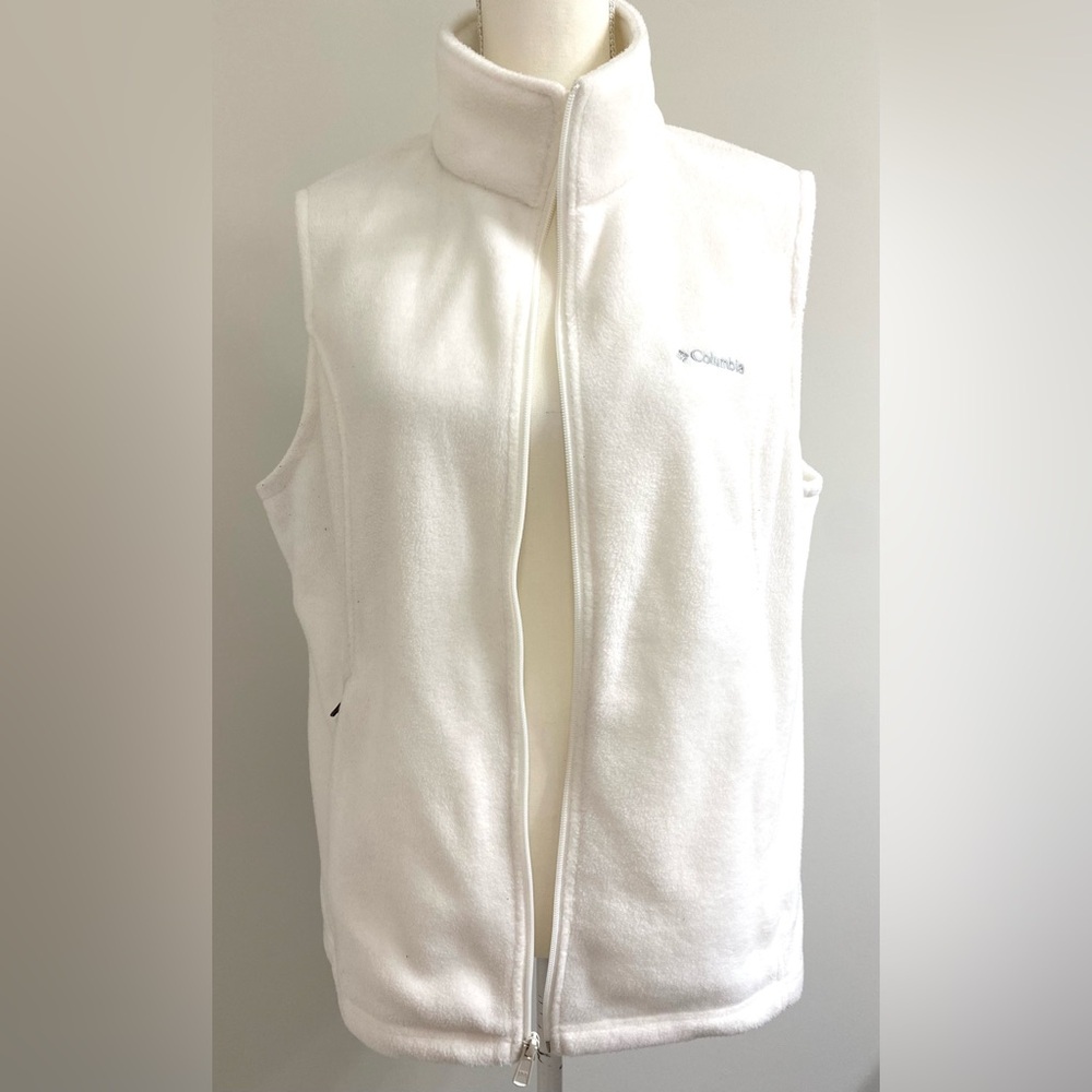 Columbia Womens XL Solid Cream Fleece Sleeveless Zip-Front Vest Classic Warm - Picture 3 of 13